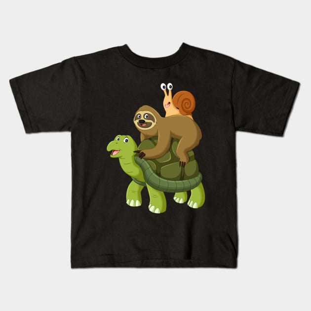 Turtle Sloth Snail Kids T-Shirt by Mako Design 